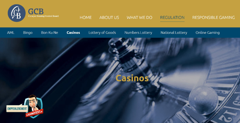 Screenshot von der Curaçao Gaming Control Board Webseite
