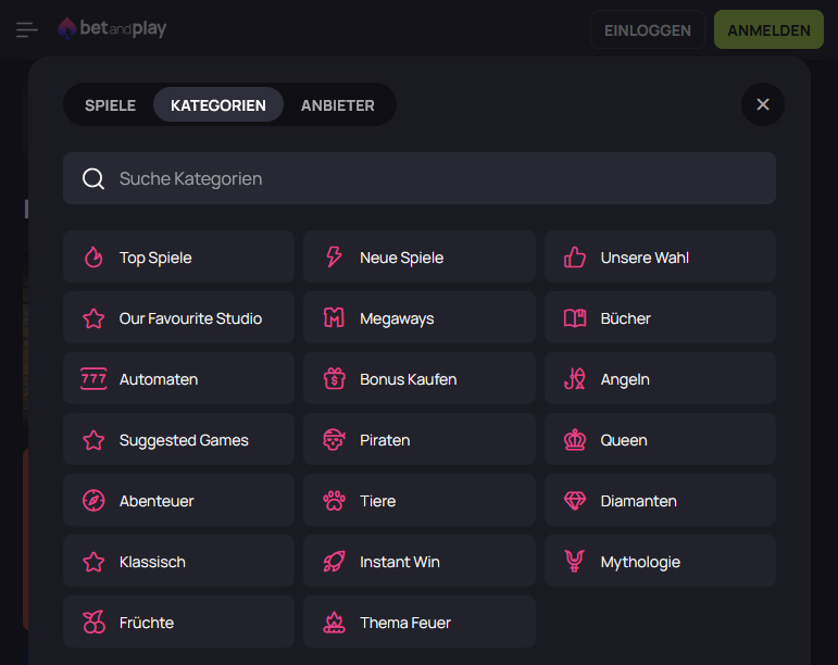 betandplay-suchfunktion-kategorien