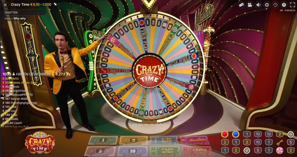 Screenshot vom Crazy Time Wheel im Betamo Casino