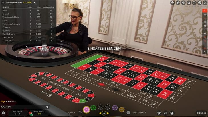 Bild oben: In seriösen Casinos wird Transparenz groß geschrieben. Daher findet man die Einsatzlimits und Gewinnquoten direkt nach dem Start des Live Spiels.