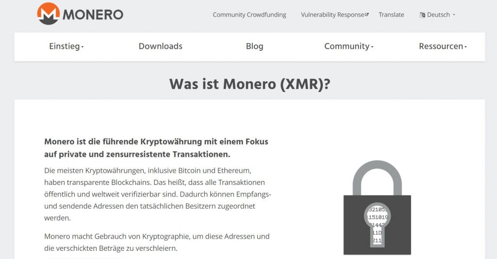 Die Monero Webseite bietet viele Infos zum Token