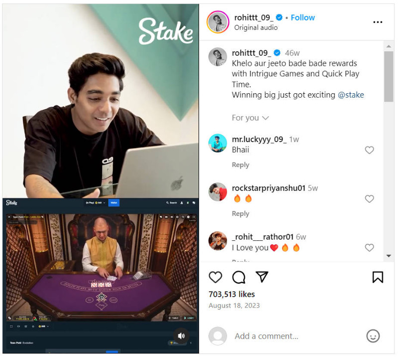 ©instagram.com/rohittt_09_/ In diesem Video spielt Rohit im Live-Casino von Stake und gewinnt.