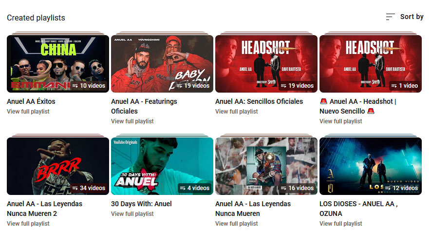 Seine Videos hat Anuel auch in Playlists organisiert.