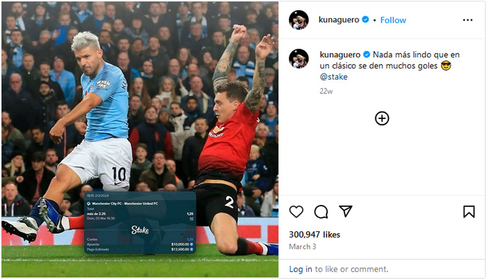 ©instagram.com/kunaguero - Auf Instagram veröffentlicht Sergio seine Tippscheine und macht so Werbung für Stake.